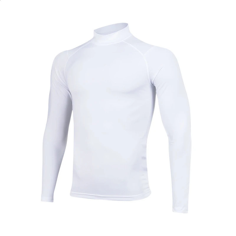 Mens autumn sports compression Tshirt half turtle neck long sleeved top pure ultrathin mens running gym sportswear 240827