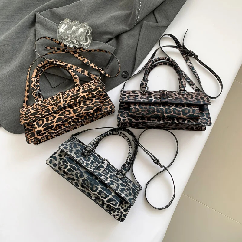 Top Shoulder Bag Quality Pu Leather Classic Handbag Vintage Leopard Crossbody Bags For Women Khaki Brown Hand Clutches 240827