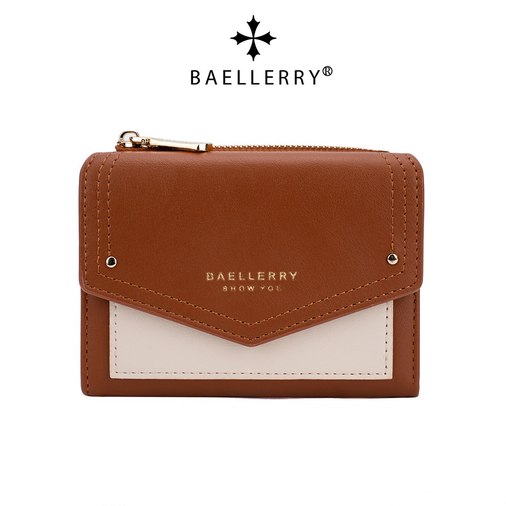 Women's Fashion Color Contrast Short Wallet with Zipper and Multi Card Slots