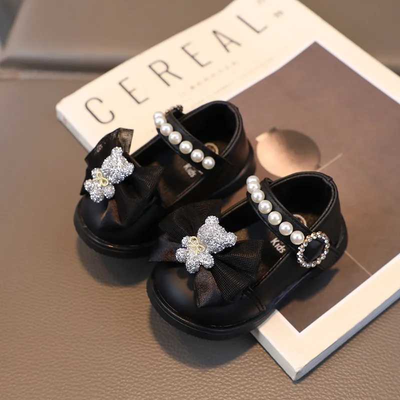 Baby girl leather shoes childrens bow pearl princess shoes light soft sole cute first mover baby cartoon single shoes M240827