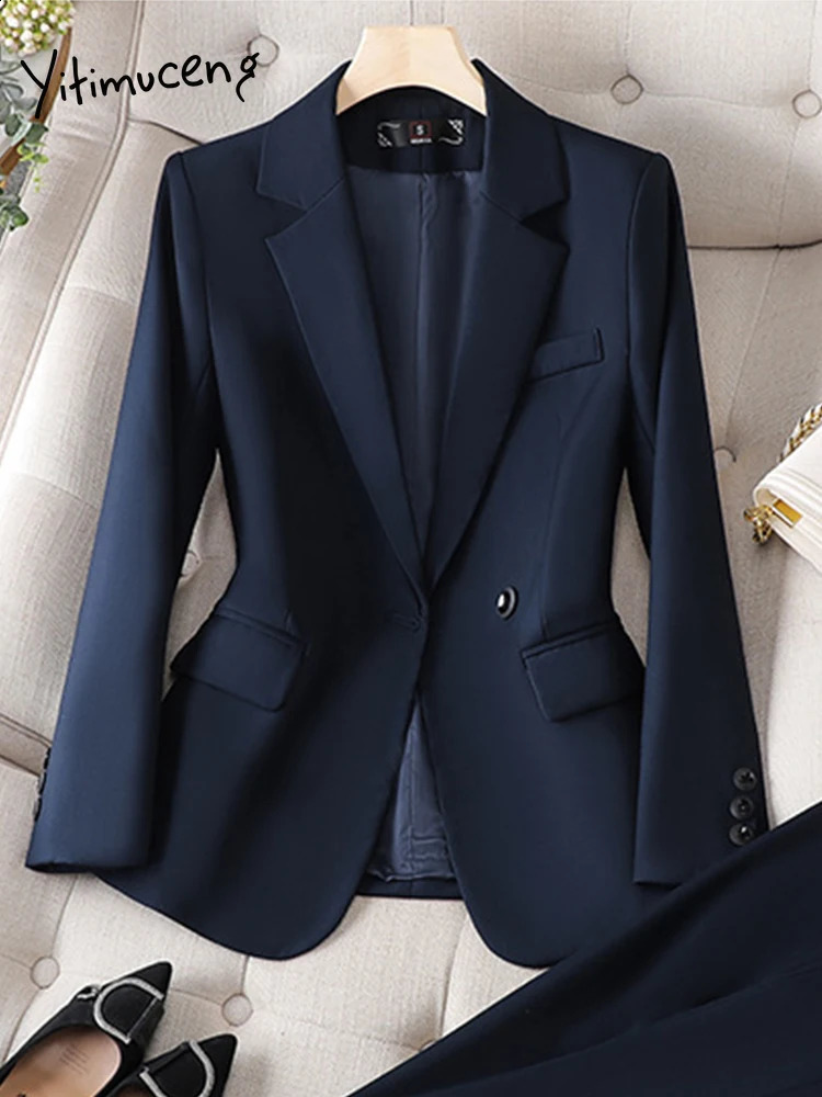 Yitimuceng Office Wear Women Blazer Suits Elegant Fashion Chic Coats Long Sleeve Casual Blazer Jacket Suits Pants 2 Piece Set 240826