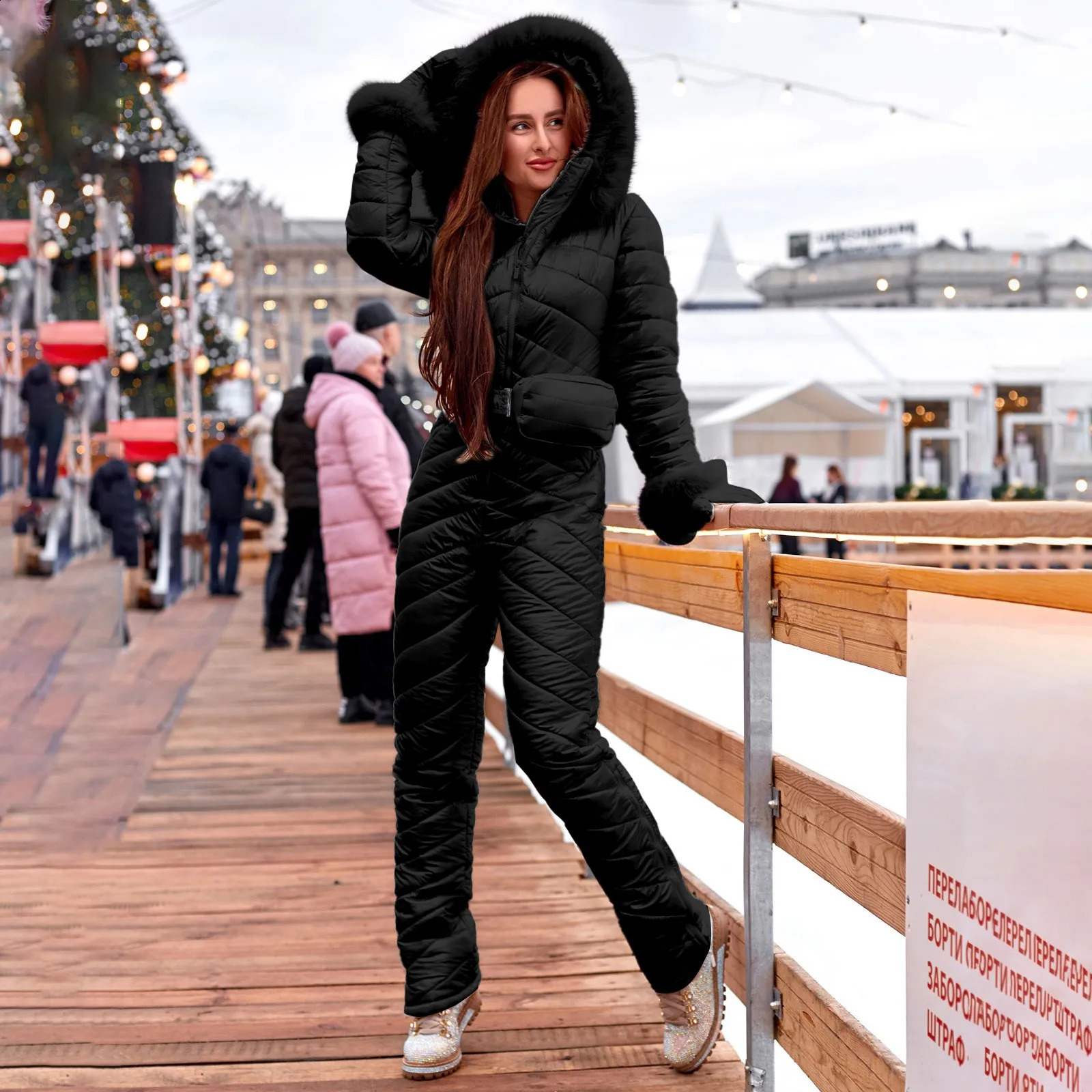 Womens Ski Wear Casual Stay Warm Fashionable Thick Outdoor Sports jumpsuit Cocktail Overalls Set 240826