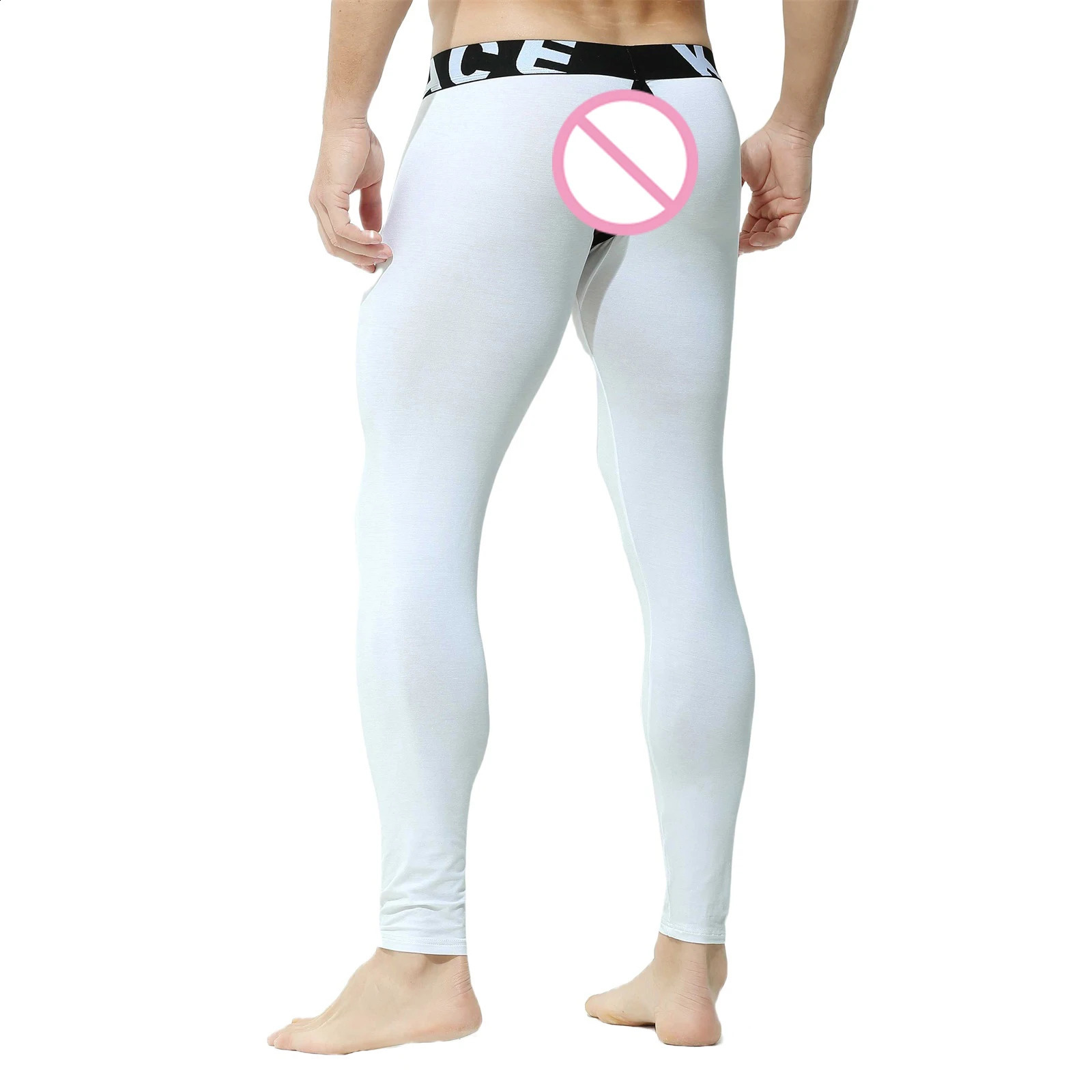 CLEVER-MENMODE Men Thermal Underwear Winter Warm Long Johns Pants Sexy Open Crotch Butt Penis Pouch Backless Soft Legging Tights 240826