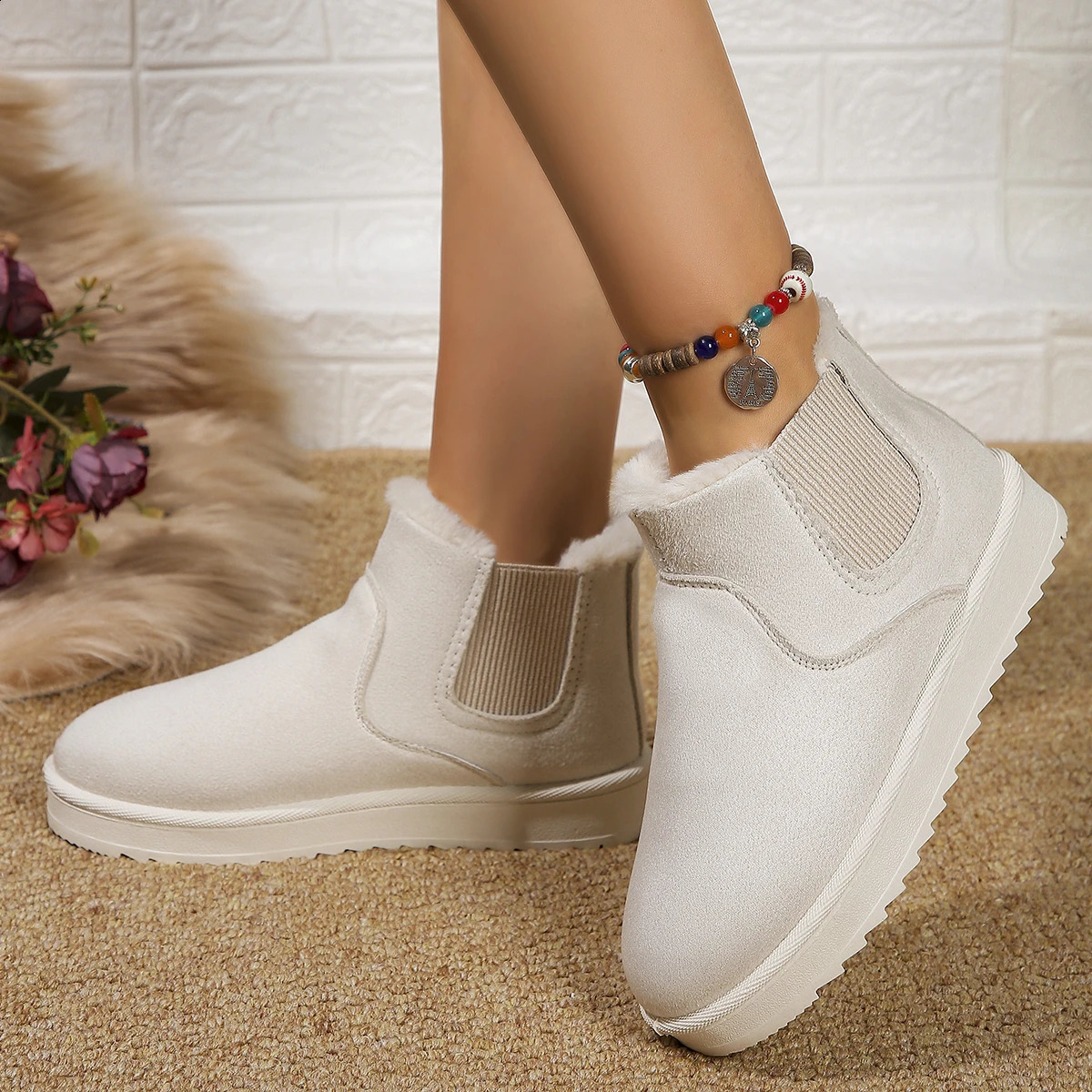 Winter Women Snow Boots Plush Warm Non Slip Waterproof Ladies Flats Sneakers Casual Slip on Female Ankle Boots 240826