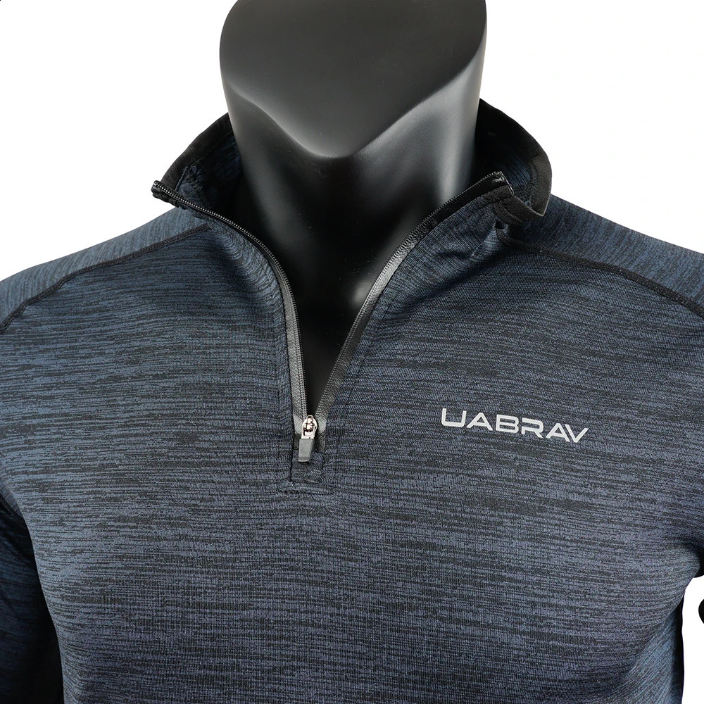 Mens sports Tshirt long sleeved running gym clothing compression shirt zipper hiking Rashguard w42 240827