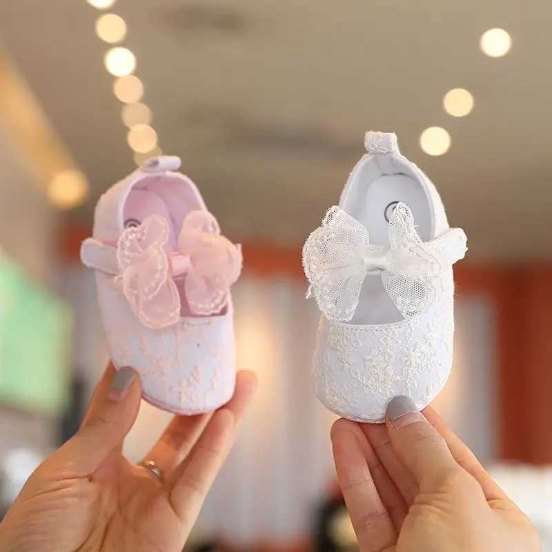 Newborn baby shoes embroidered bow cute anti slip baby soft sole princess shoes celebration event 0-18 months M240827