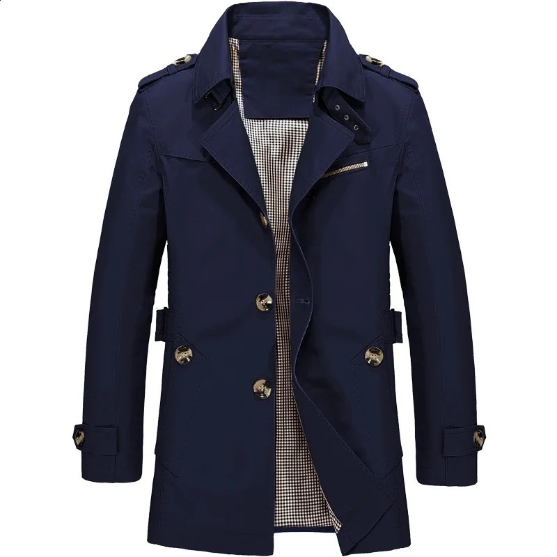 Mens business windproof long sleeved jacket pure cotton trench coat casual spring summer winter fashion set street clothing 240827