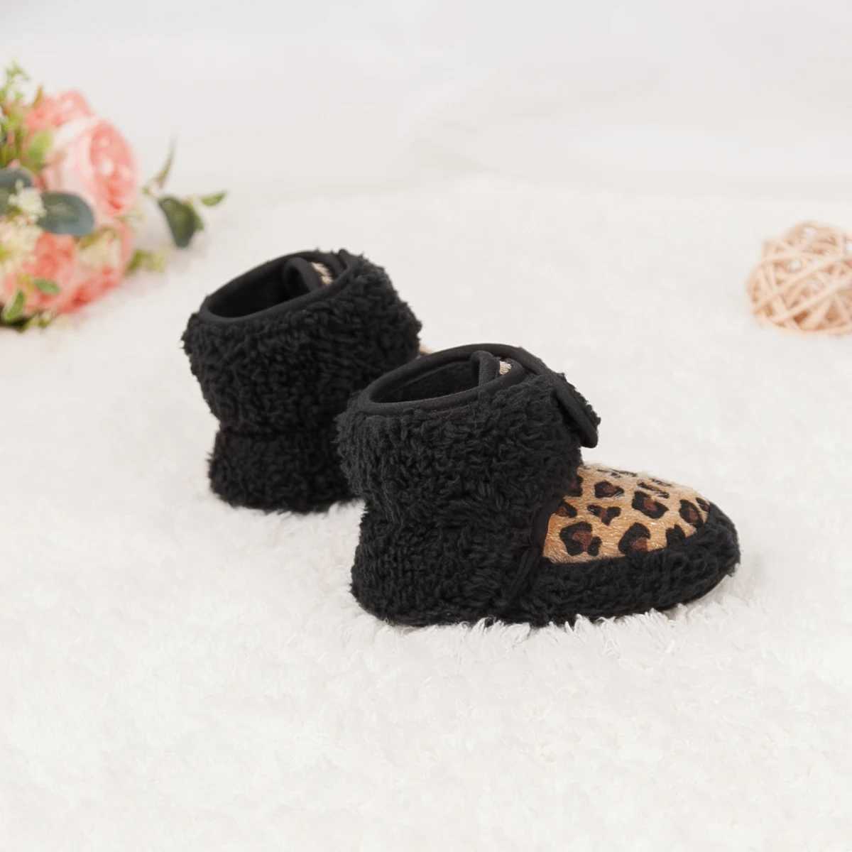 KIDSUN newborn baby boots leopard print winter plush cotton anti slip first mover baby boys girls baby crib shoes toddler snow boots M240827