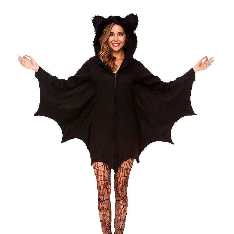 Anime vampire cosplay dress Halloween ladies black bat hooded shawl dance performance