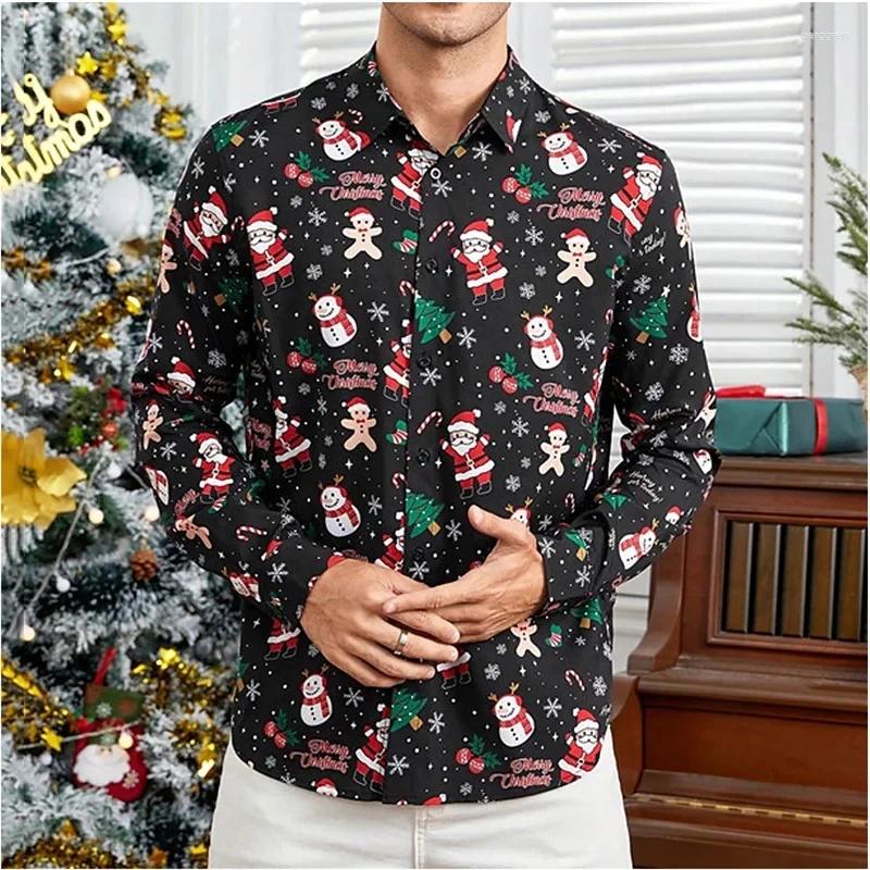 Christmas Snowman HD Print Men's Dress Shirt, High-Quality Cotton Long Sleeve Button-Down Designer Lapel Plus Size Shirt B4