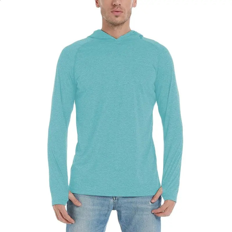 EKLENTSON Running Tshirt Mens UV Protective Thumbhole Long Sleeve Hoodie Quick Drying Sports Zipper 240827