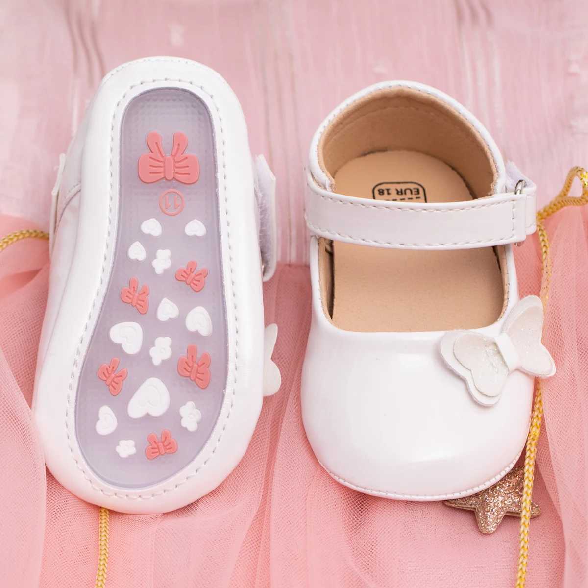 New baby shoes 0-18 months old newborn girl princess PU toddler shoes with bow decoration rubber sole anti slip first walking shoes M240827