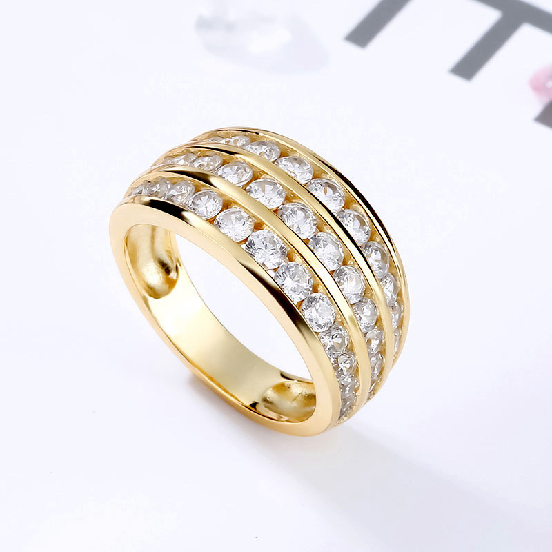 Ladies' Gold Fill Cubic Zirconia Eternity Wedding Ring: Three Rows of 5A CZ Dias