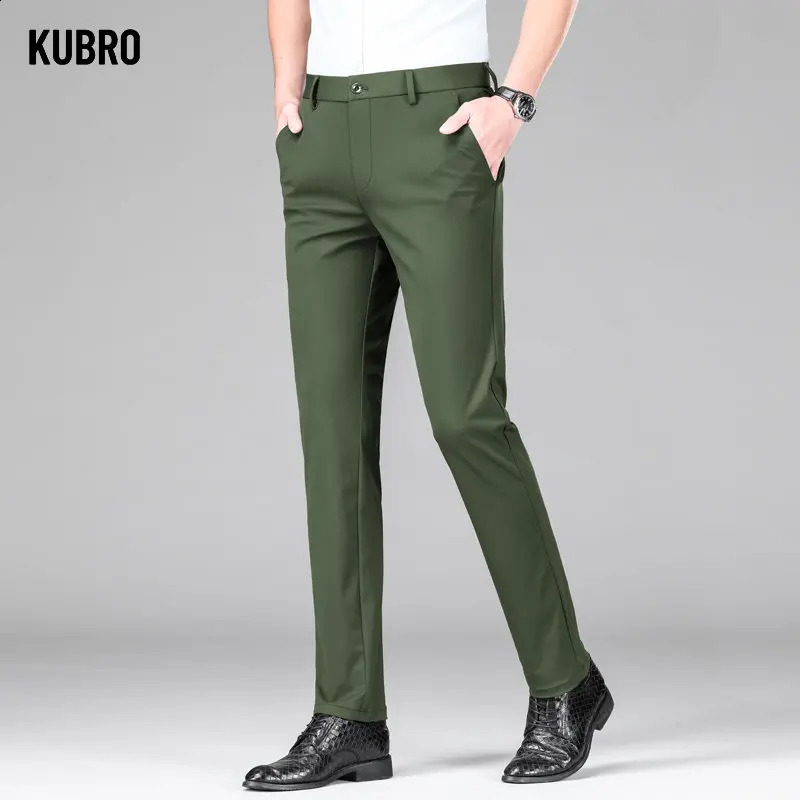 KUBRO Trousers Mens Summer Thin Section Slim Casual Pants Man Multi Color Optional Ice Silk Loose Straight Business 240827