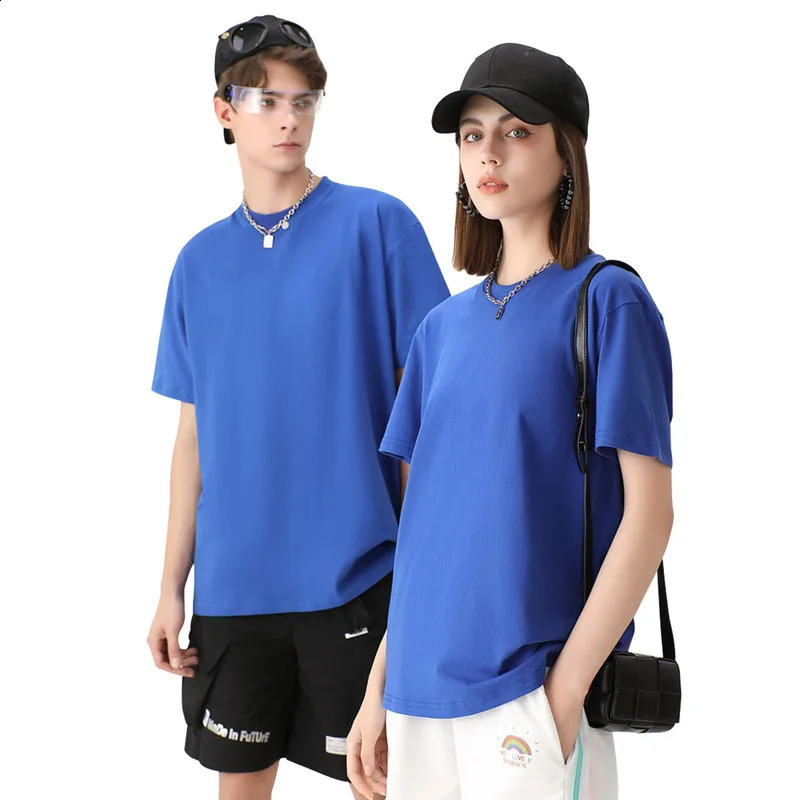 Summer Solid Color 230g Heavy duty Cotton Bottom Mens Casual Round Neck Short Sleeve Tshirt 240827