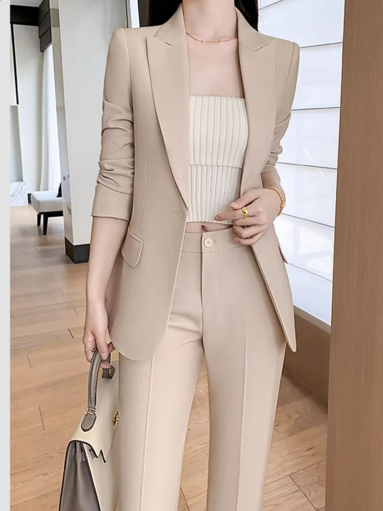 Fashion Women Vintage Formal Solid Pantsuit Elegant Chic Blazer Coat Straight Pants Outfits Female Interview Two Pieces Set 240826