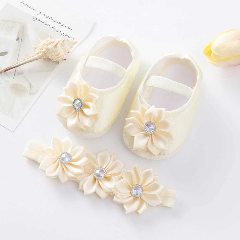 Baywell Summer Newborn Baby Flower Shoes+Headband Set Baby Lace Shoes Cute Preschool Soft Walkers 0-12 Months M240827