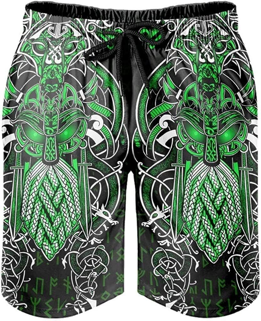 Beach Pants For Men Mens Viking Swim Trunks Norse Myth Odin Totem Shorts 3D Print Board Casual Athletic With Pockets