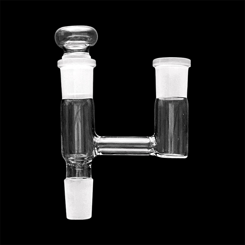 Glass bong connector, glass three-way plug adapter with cap, 14mm 19mm male and female joint