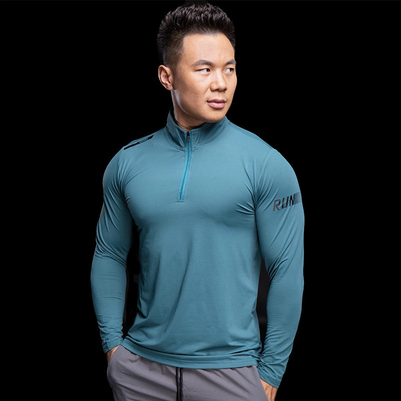 Running long sleeved Tshirt mens fitness slimming exercise fast drying elastic zipper gym training 240827