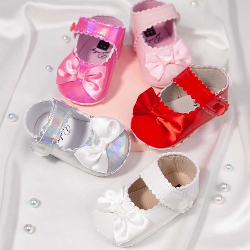 Baby shoes spring and autumn sweet princess shoes soft soled butterfly knot decoration apartment first step walker non slip leather shoes M240827