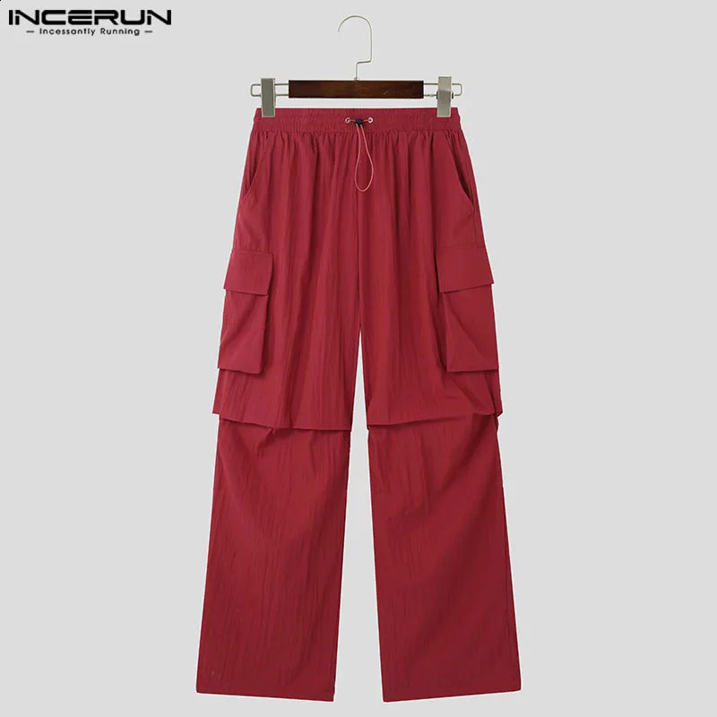 INCERUN Men Cargo Pants Solid Color Drawstring Loose Joggers Casual Trousers Men Streetwear Fashion Male Long Pants S-5XL 240826