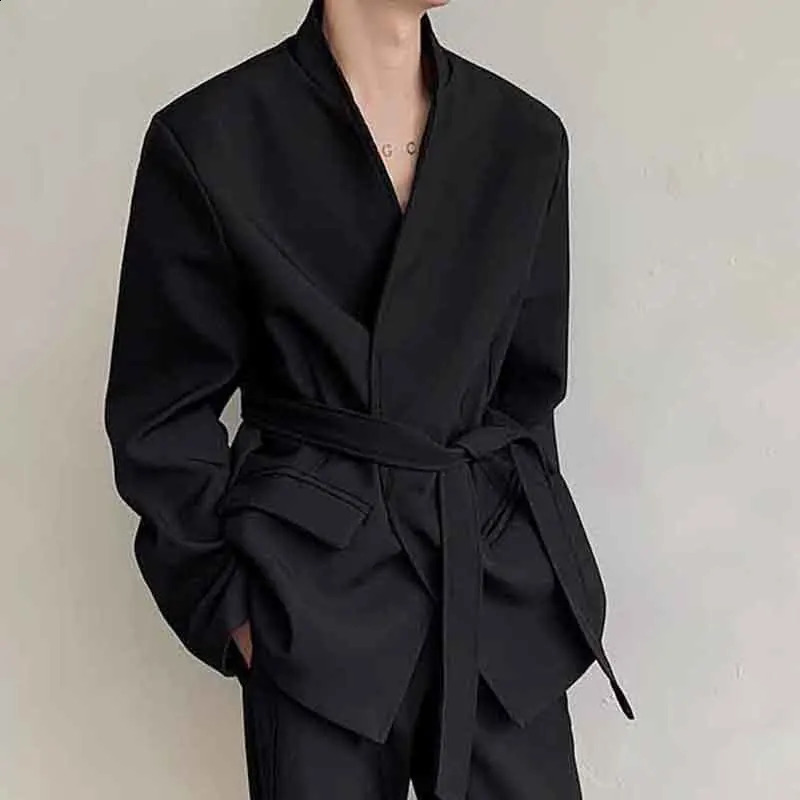 FEWQ Men Suit Jacket Trendy Belt Large Pockets Male Blazers Mens Clothing Spring Fashion Korean Style 9C4466 240826
