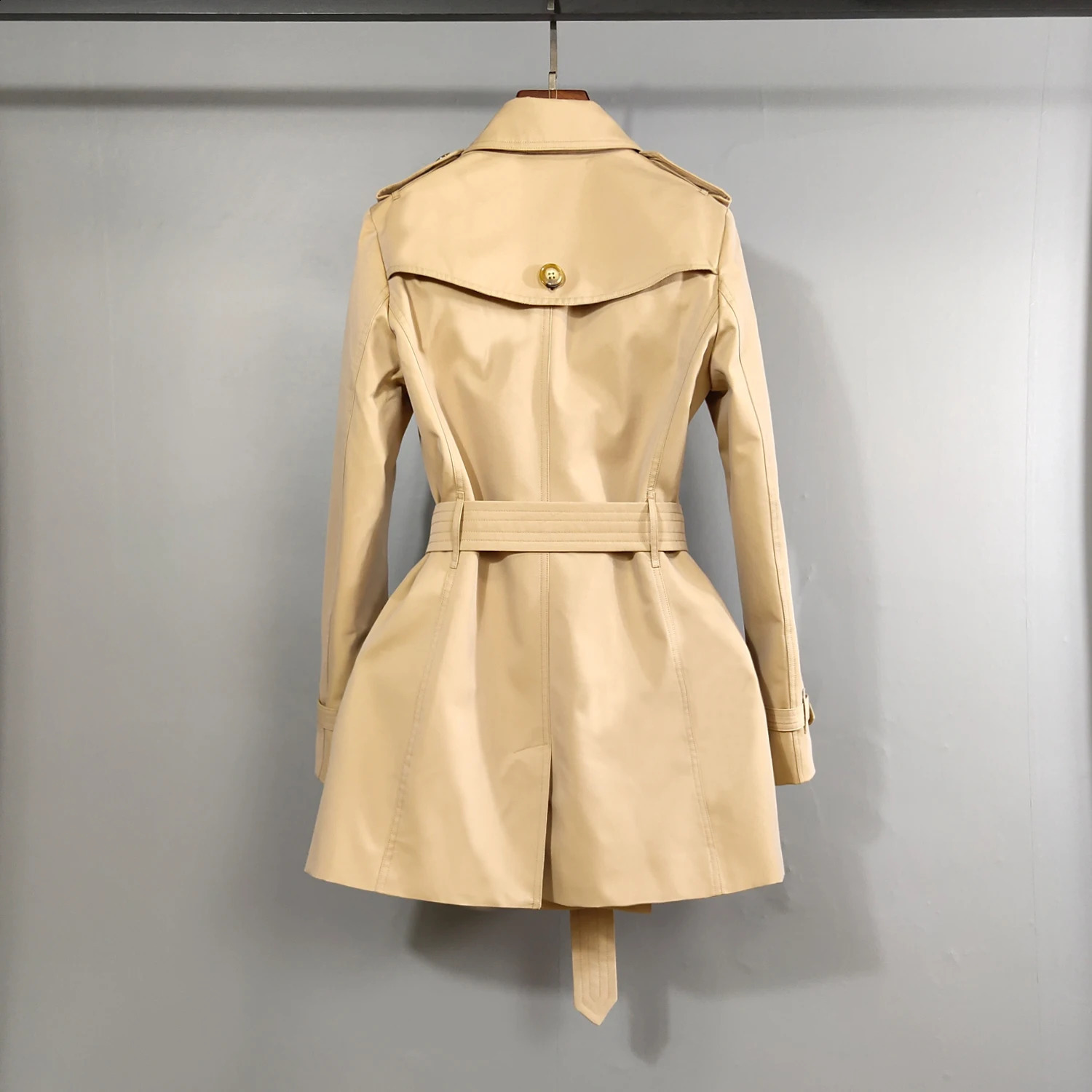 British trench coat womens waterproof elegant khaki casual double chest top regular slim fit ultrathin pattern short jacket 240826