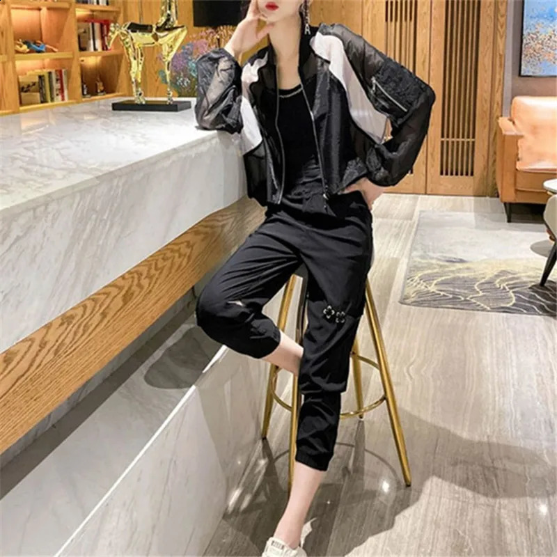 Summer Baseball Jacket Women Korean Fashion Lightweight Sun Protection Outerwear Long Sleeve Tops Casual Chaquetas 240827