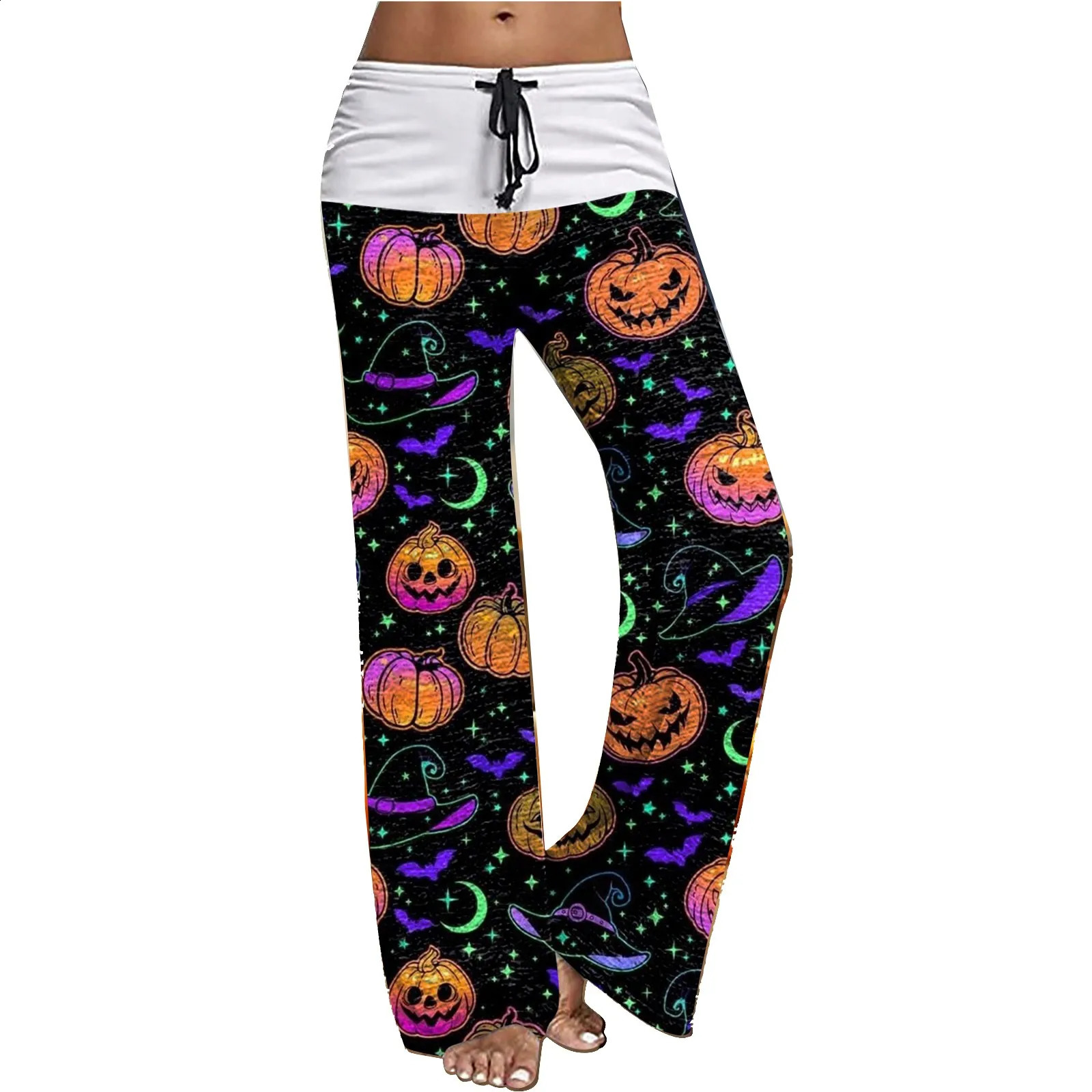 Womens casual lace wide leg pants Halloween printed womens casual pants 240827