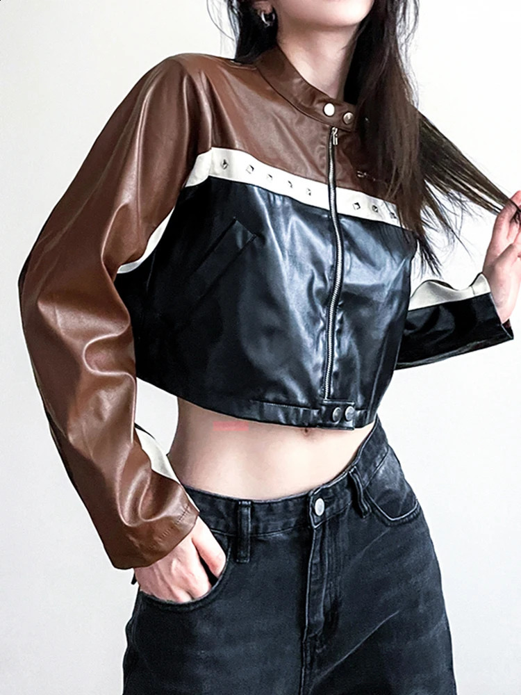 IAMSURE locomotive style decal Worl Pu leather jacket casual streetwear long sleeved jacket womens autumn winter fashion women 240827