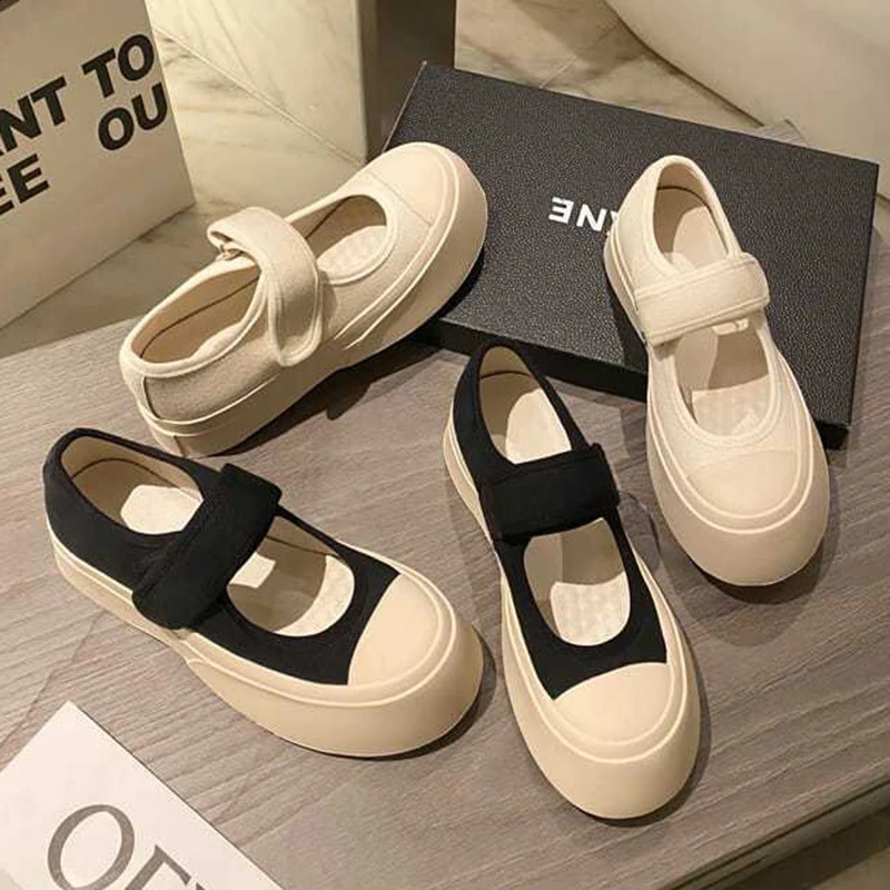 womens flat shoes platform canvas Mary Jane casual round toe canvas platform shoes outdoor white autumn single shoes 35-40 240827