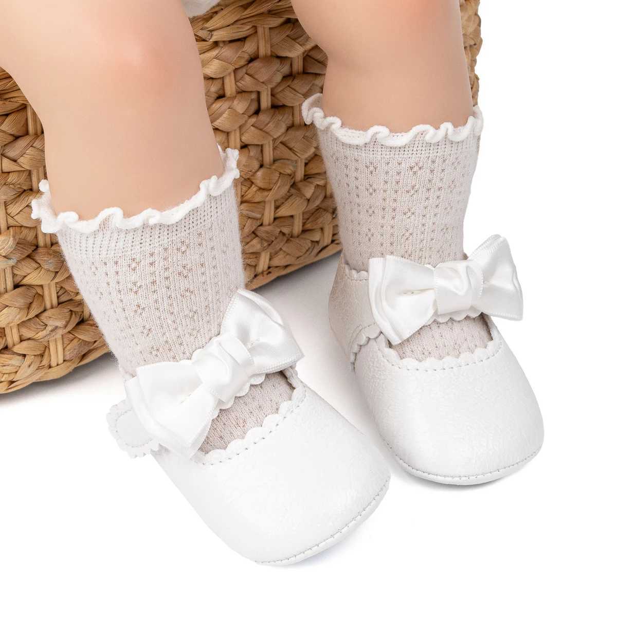 KIDSUN Classic Bow Baby Girl Preschool First Walking Shoes Anti slip Soft Cotton Bottom Preschool Shoes Princess Ballet Dance Shoes M240827