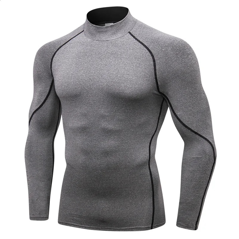 Turtleneck Tshirts mens running clothes compression gym tight fitting tops sports long sleeved shirts Rush Guards 240827