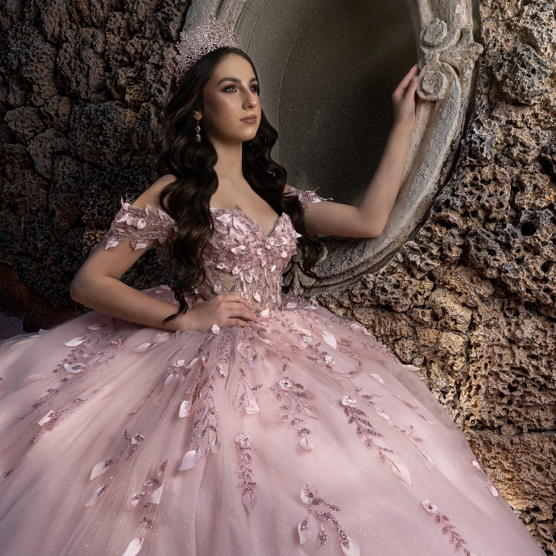 Pink Sequined Appliques Beading Shiny Crystal Ball Gown Quinceanera Dresses Off The Shoulder Corset Vestidos De 15 Anos Sweet 16 Dress