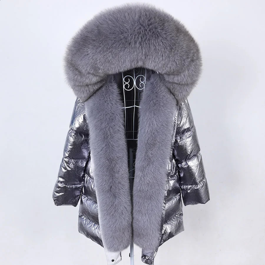 Maomaokong Winter Genuine Fox Raccoon Fur Collar Down Jacket Womens Hooded Warm Down Jacket Waterproof Jacket Park 240826bj