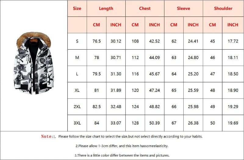 Winter -30 degree down jacket for men 90% white duck down big fur collar warm and thick park chiffon jacket for men camouflage 240826
