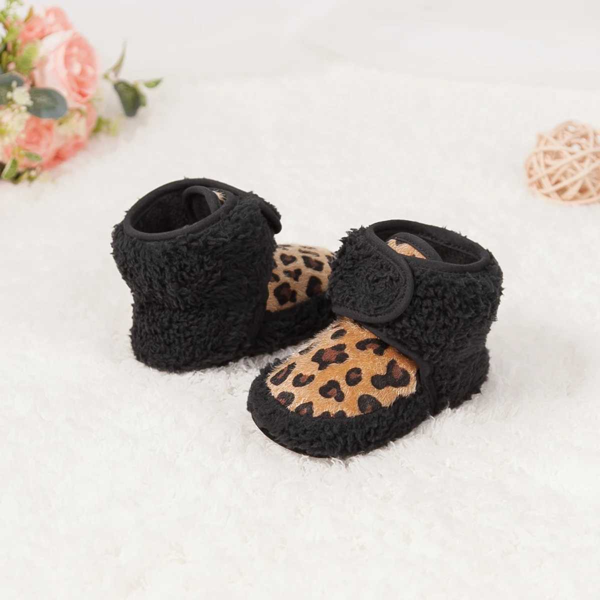 KIDSUN newborn baby boots leopard print winter plush cotton anti slip first mover baby boys girls baby crib shoes toddler snow boots M240827