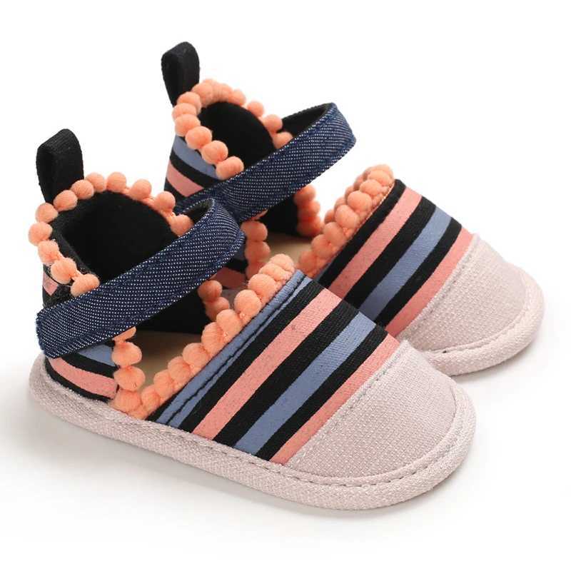 Newborn baby shoes Bohemian girl striped toddler first walking boots cotton comfortable soft anti slip baby crib shoes M240827
