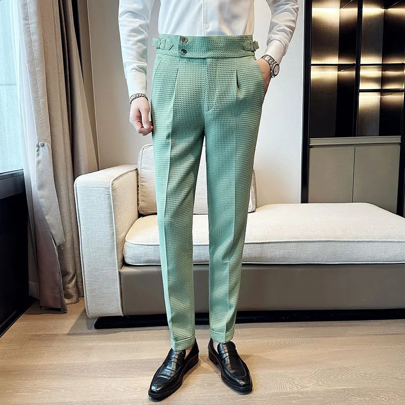 High Waisted Suit Pants for Men Solid Color Formal Pantalones Hombre Casual Slim Fit Dress Pants Trousers Men Clothing 240827