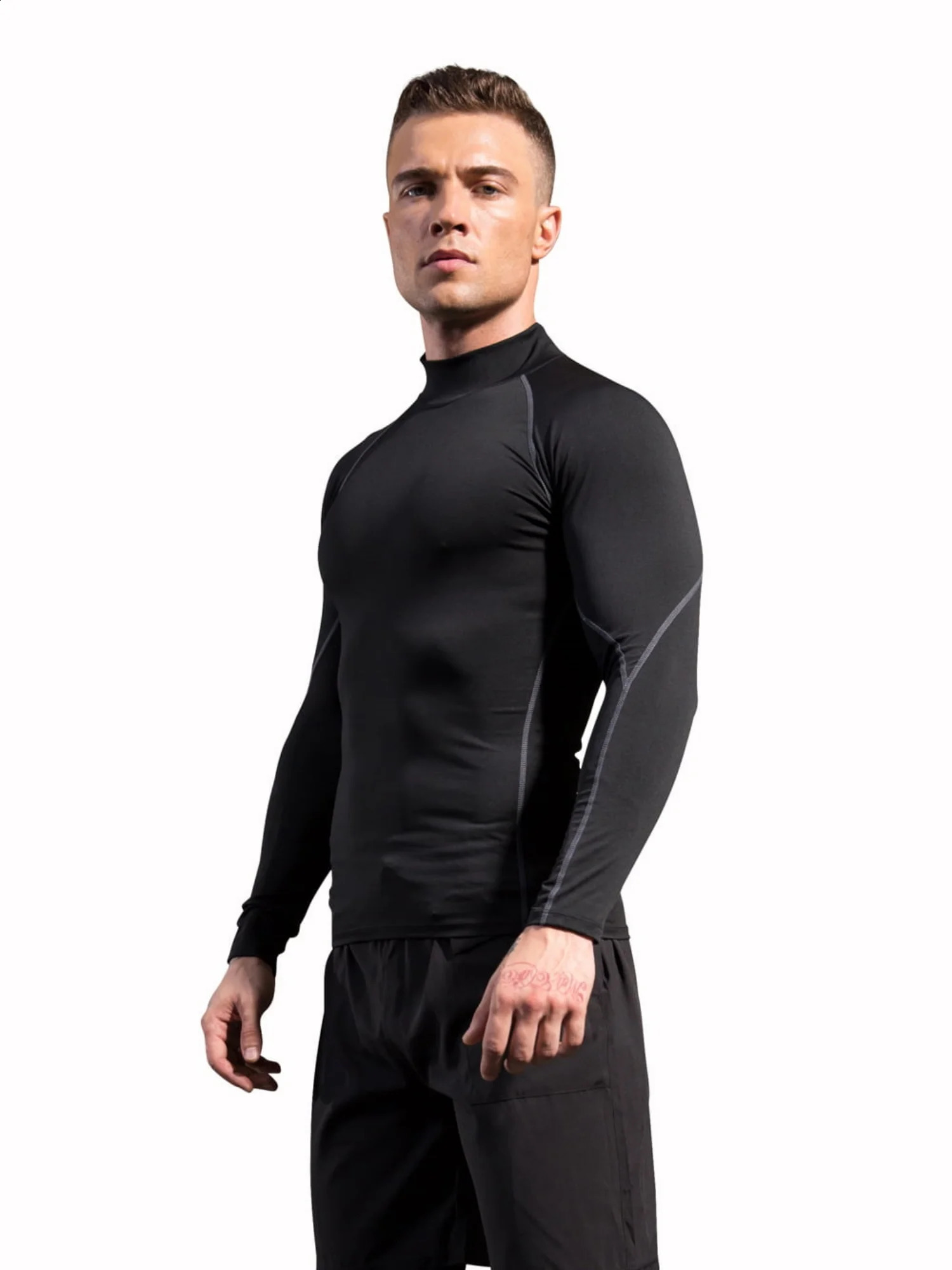 2 packs of mens vegetarian collar compression shirt long sleeved cooling training gym top underwear 240827