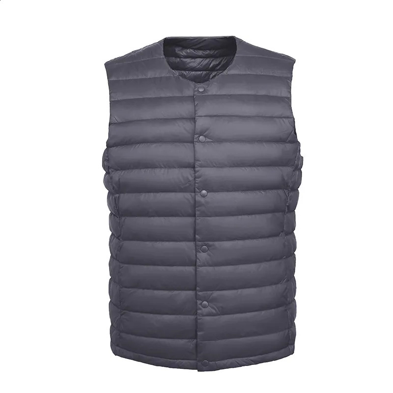 Mens 90% white down vest mens clothing ultra light jacket portable sleeveless winter round neck warm lining 240827
