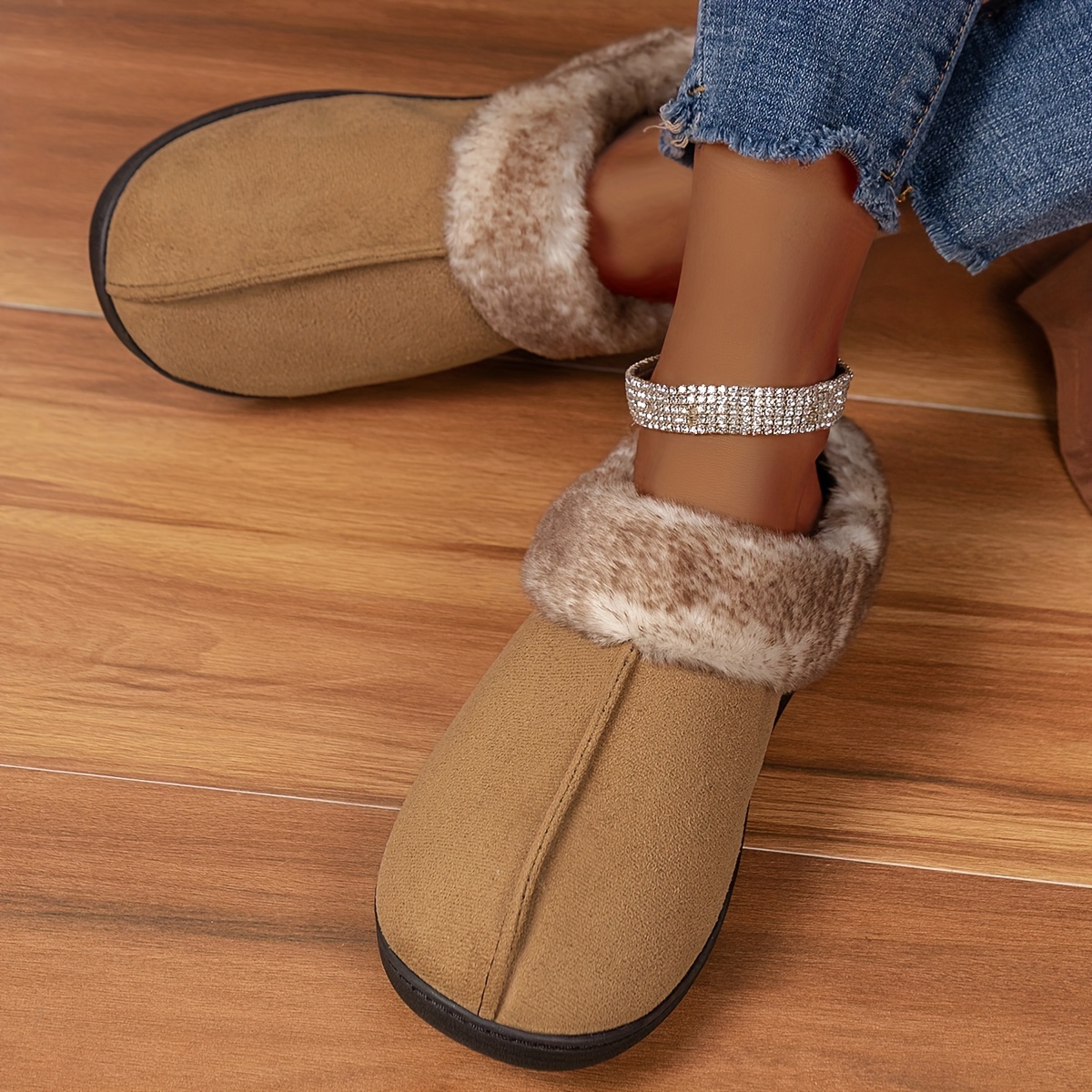 Fluffy Solid Color Cozy Slippers, Soft Sole Flat Closed Toe Plush Lined Shoes, Winter Non-slip Home Warm Shoes