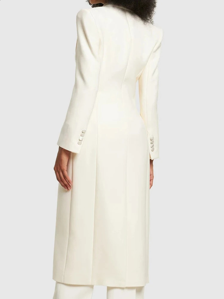 EAM Women Beige Slim Fit Elegant Midi Blazer Lapel Long Sleeve Waist Jacket Fashion Spring Autumn 1LD1881 240826