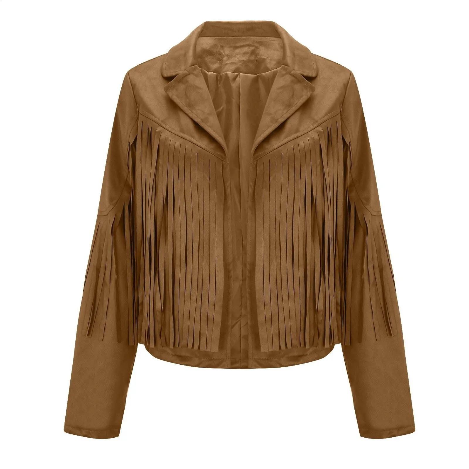 14 color womens synthetic leather jacket tassel exterior edge synthetic suede cutting Coats Western denim hippie retro cardigan 240827