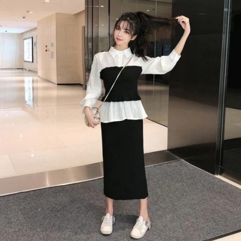 autumn and winter Korean version slim fit fashionable knitted bottom sweater half skirt twopiece set 240827