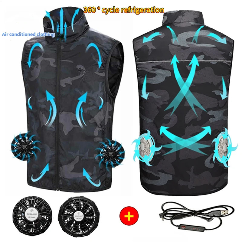 ly upgraded ice vest mens fan jacket USB air conditioning clothing high temperature summer camp fishing cycling sleeveless 240827