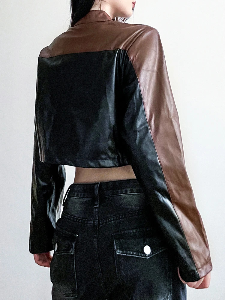 IAMSURE locomotive style decal Worl Pu leather jacket casual streetwear long sleeved jacket womens autumn winter fashion women 240827