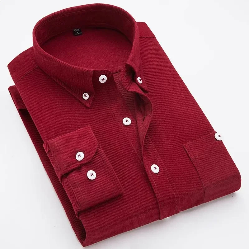 2024 Spring Business and Leisure Mens Corduroy Long Sleeve Mens Shirt High Quality Blue and Red Office Shirt 240827