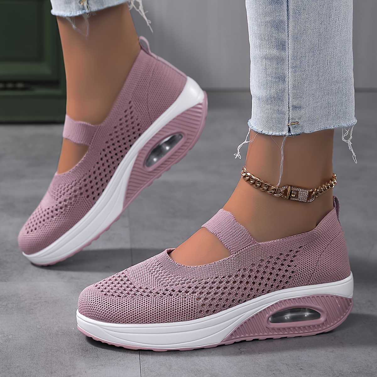 Comfortable Airy Knit Sneakers for Women - Soft, Breathable, and Lightweight Casual Shoes with Slip-On Design, Low Top Profile, and Superior Arch Supp